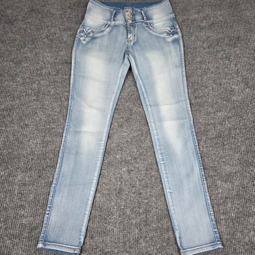 Tush Push Womens High Rise Skinny Jeans‎ Light Wash Embellished Size 13 261016